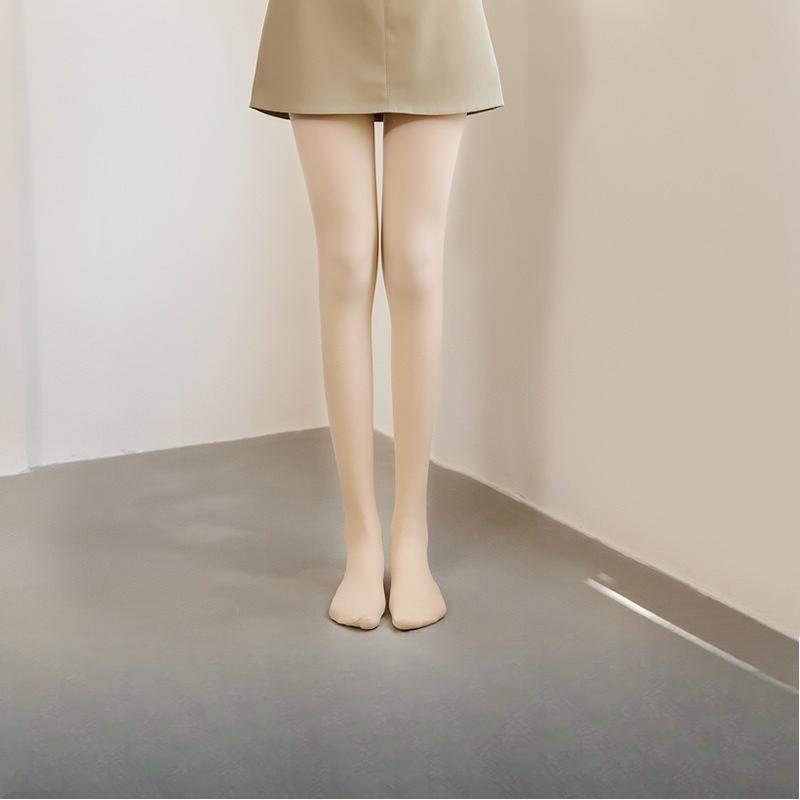 Women's Flesh Colored & Black Bare Leg Effect Pantyhose Autumn Winter Fleece Lined Thickened Warm Outer Wear Leggings