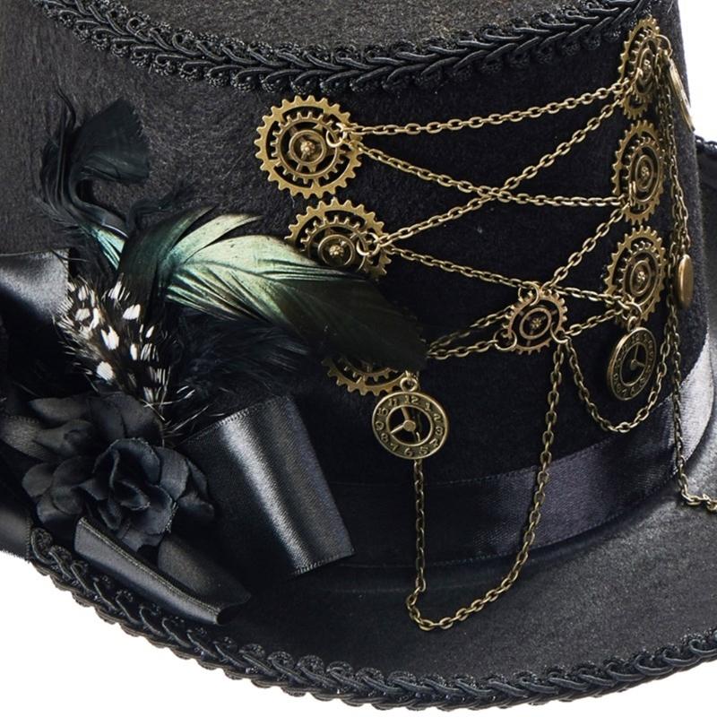 Gear Chain Fedoras Hat Halloween Girl Head Wear Medieval Steampunk Flat Top Hat