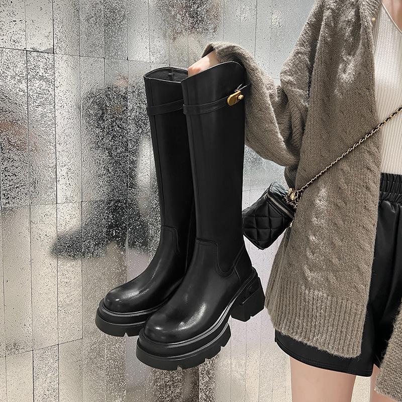 Skinny thick-soled brown boots Women's autumn and winter 2025 Small knight boots Advanced long boots Tall foreign style