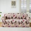 Floral Print Stretchy Sliky Fiber Sofa Cover - Elastic Skirt & Ruffled Trim, One-Piece Design with Adjustable Ties, Fit for 1-4 Seater Sofas