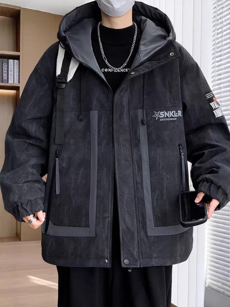 Men's Fleece-Lined Hooded Workwear Jacket - Autumn/Winter 2025 Trend, Windbreaker, High-End Feel, Loose Fit.