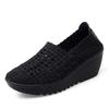 2025 Spring Women's Weaving Sports Slope Heel Shoes Women's Casual Breathable Thick Bottom Sports Walking Shoes Zapatos De Mujer