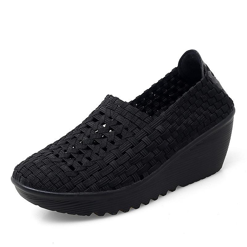 2025 Spring Women's Weaving Sports Slope Heel Shoes Women's Casual Breathable Thick Bottom Sports Walking Shoes Zapatos De Mujer