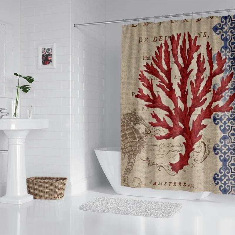 

House Hold Waterproof Fabric Household Shower Curtain Accessories Shower Curtain 240 * 200 Home Marine Style Shower Curtain W60H190(CM)-1 Pcs