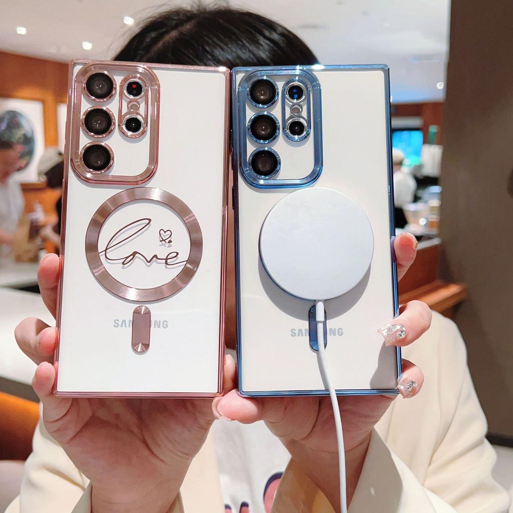 Electroplated Magnetic Transparent Love Mobile Phone Case Is Suitable for Samsung S24ULTRA Lens Film S24 Advanced Sense S23FE