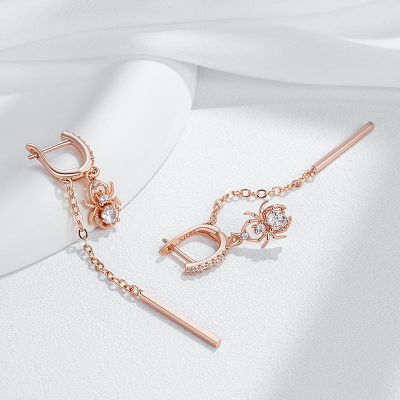 Trend Long Tassel Spider Dangle Earrings For Women Fashion  Rose Gold Color With Natural Zircon Fine Daily Jewelry