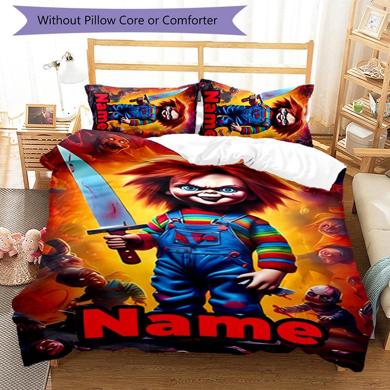 3pcs Custom Name Chucky Bedding Set Duvet Cover Closure Includes 1 Duvet Cover & 2 Pillowcases for All Seasons Bedroom Decor