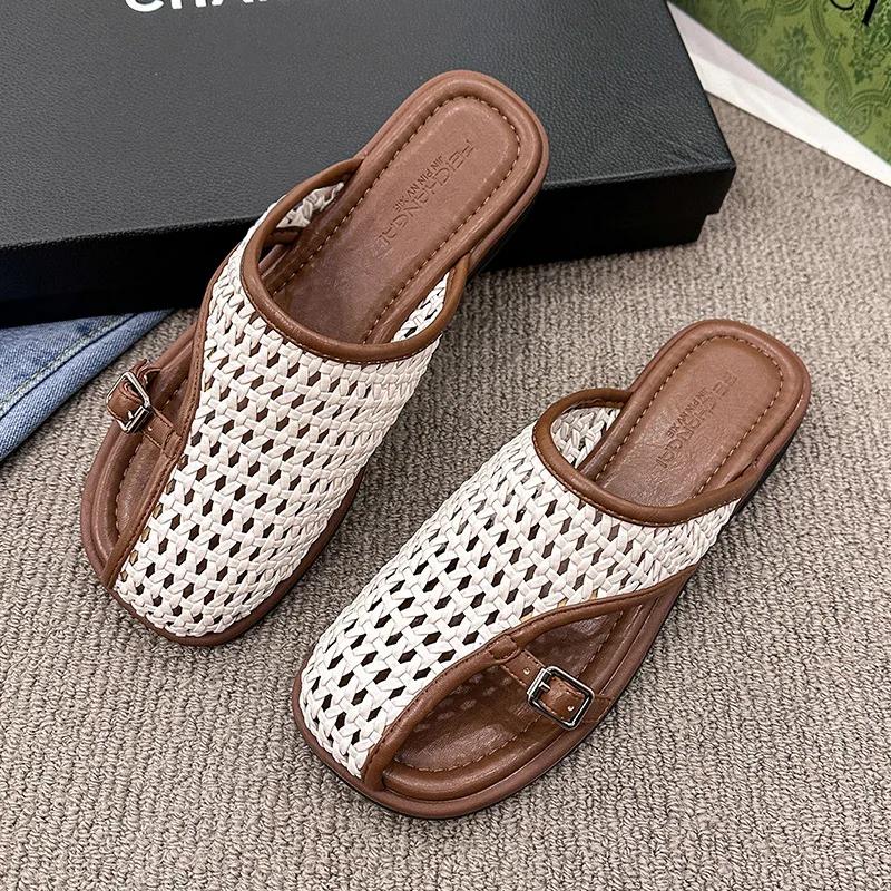 Fashion Women Slippers Flats Beach Sandals Summer 2025 Trend Designer Casual Shoes Hollow Roman Fashion Outdoor Slippers Chanclas Mujer