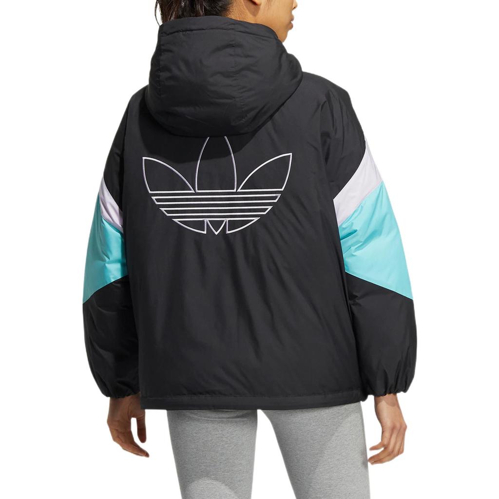 Adidas Originals Clover Color Block Down Puffer Hoodie With Logo Print Women Outerwear Black HS9519