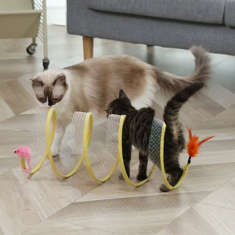 Cat Tunnel For Indoor Cats Collapsible Toy Coil Spiral Colorful Springs Cat Pet Crinkle Tunnels For Indoor Pet Supplies