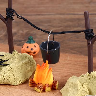 1Set 1:12 Dollhouse Miniature Halloween Horror Decor Toy Bat Skull Head Broom Spider Pumpkin Head Magic Book Ornament Diy Toy