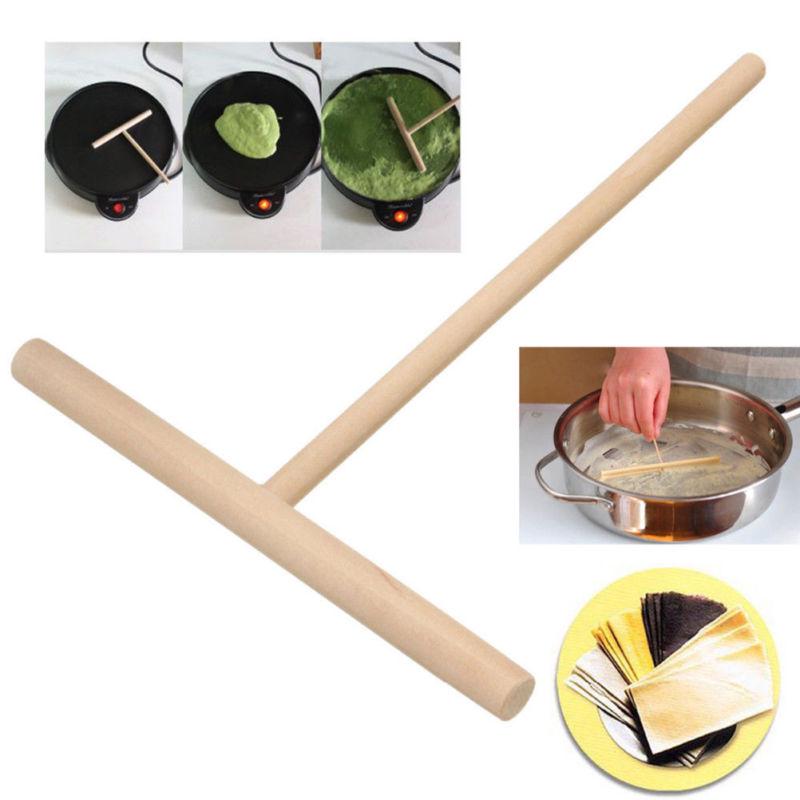 2 Pcs/lot Wooden Rake Round Batter Pancake Crepe Spreader Kitchen Tool DIY 16cm