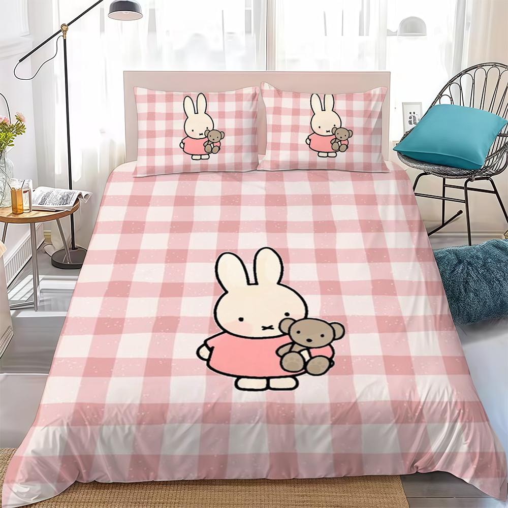 Cute M-Miffy Duvet Cover Set Home Style Bedding Soft Laundry Cotton Bed 3 Piece Set Student Dormitory Gift