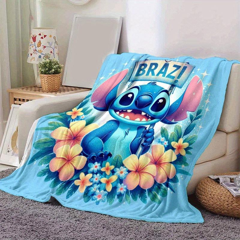 1pc Stitch Flowers Printing Blanket - Soft, All-Season Throw for Office Blanket,Personalized Gift with Adorable Cartoon Design