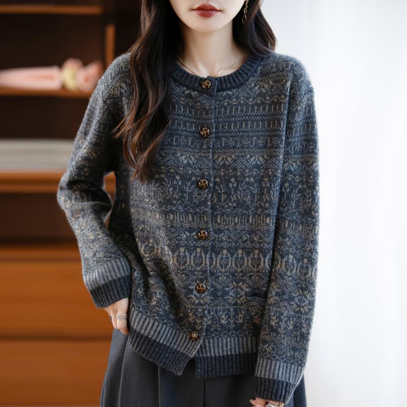 QingHe Cashmere Women's 30% Cashmere Cardigan - Soft & Warm Wool Blend Sweater