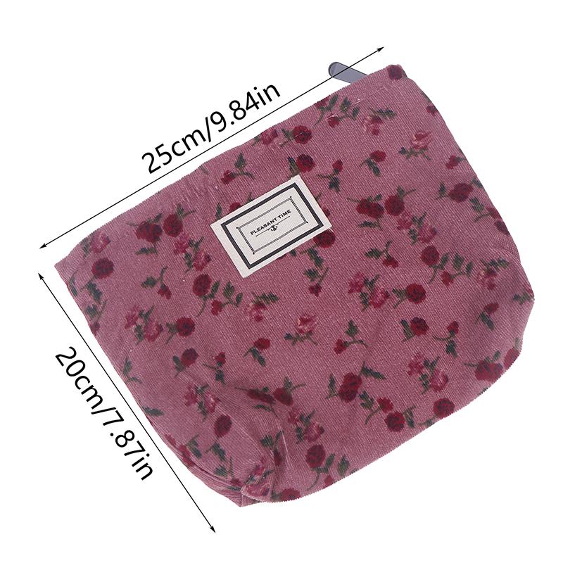 Cute Flower Corduroy Makeup Bag Women Zipper Cosmetic Organizer Female Clutch Bag Portable Toiletry Case For Girls