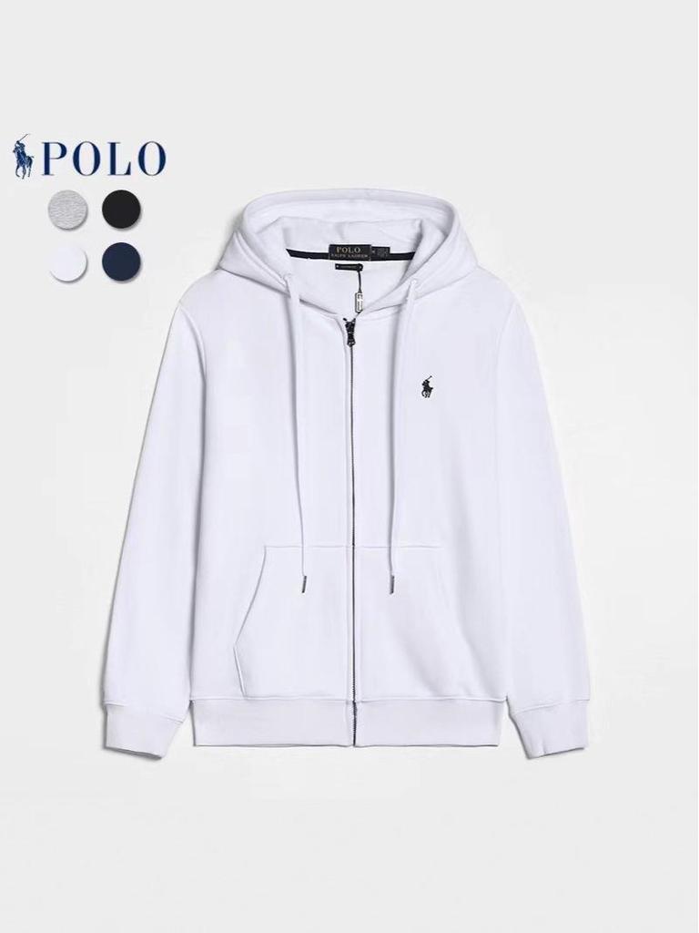 Men's Embroidered Polo Horse Zipper Hoodie - Spring/Autumn Solid Color Plus Size Cardigan