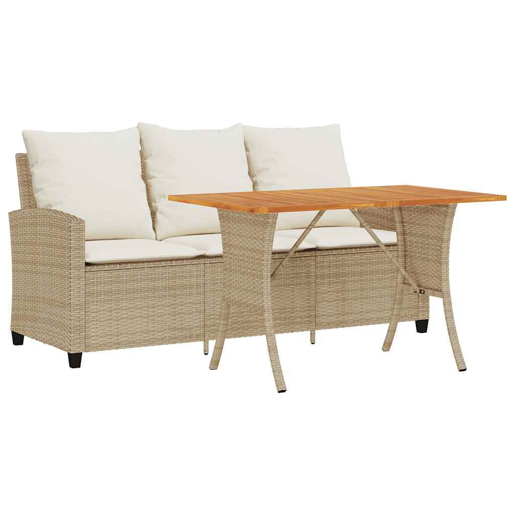 3 Seater Garden Sofa with Cushions & Table Beige Poly Rattan