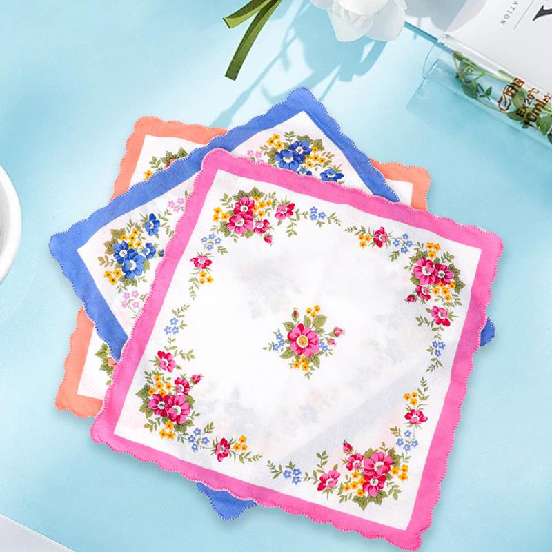 6Pcs/Pack Floral Women Handkerchiefs Cotton Flower Random Color Women Hand Towel 29*29cm