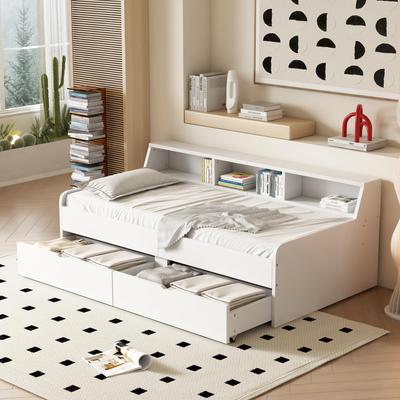 Sofa Bed Upholstered Bed 90x200 Cm, Two Drawers, Storage Compartment, Minimalist Styling, Guest Bed Teenagers, Children, Without Mattress