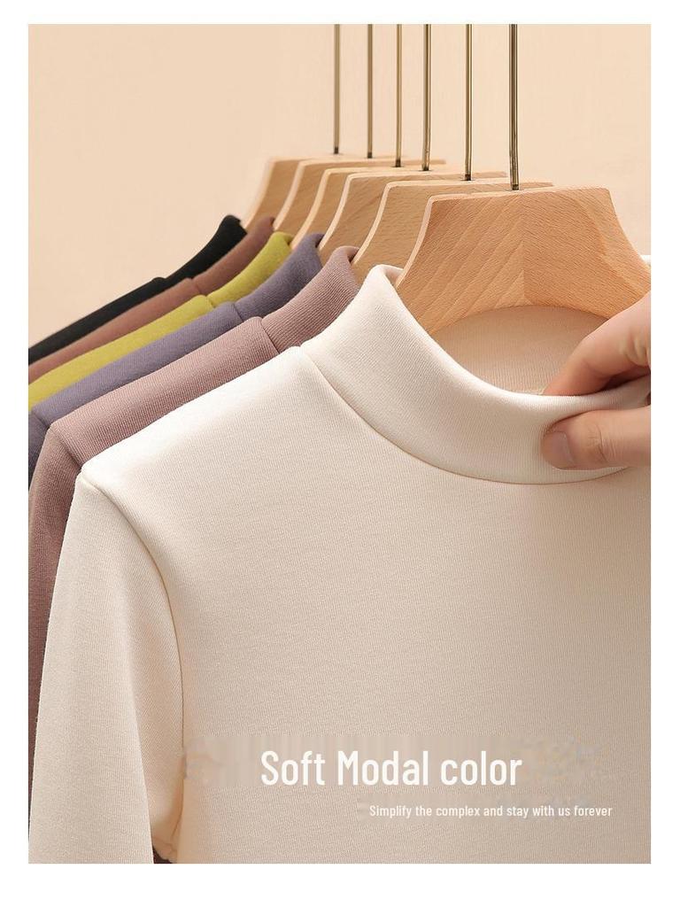 Women's Modal Velvet Half-High Collar Long-Sleeved Slim Warm Bottoming Shirt for Autumn and Winter