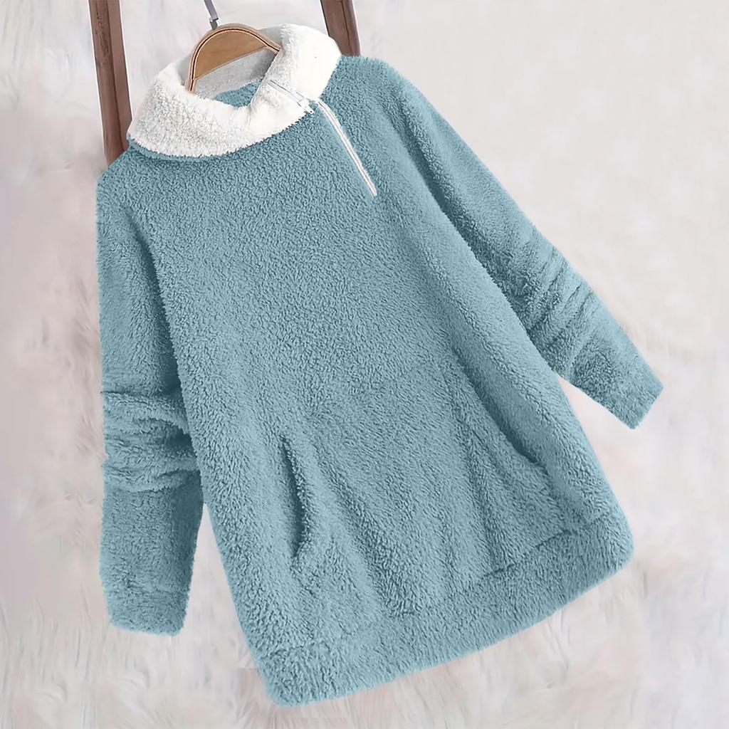 Women's Sweatshirts 1/4 Zipper Pullover Jackets Fall Winter Warm Long Sleeves Lapel Sweater Coat With Pocket