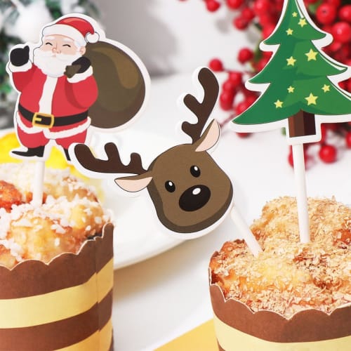 DUOLEIMI Christmas Cake Toppers, Cake Picks, 40 Pieces, Cupcake Toppers, Cute Deer, Christmas Tree, Cake Decorations, Christmas Ornaments, Christmas P
