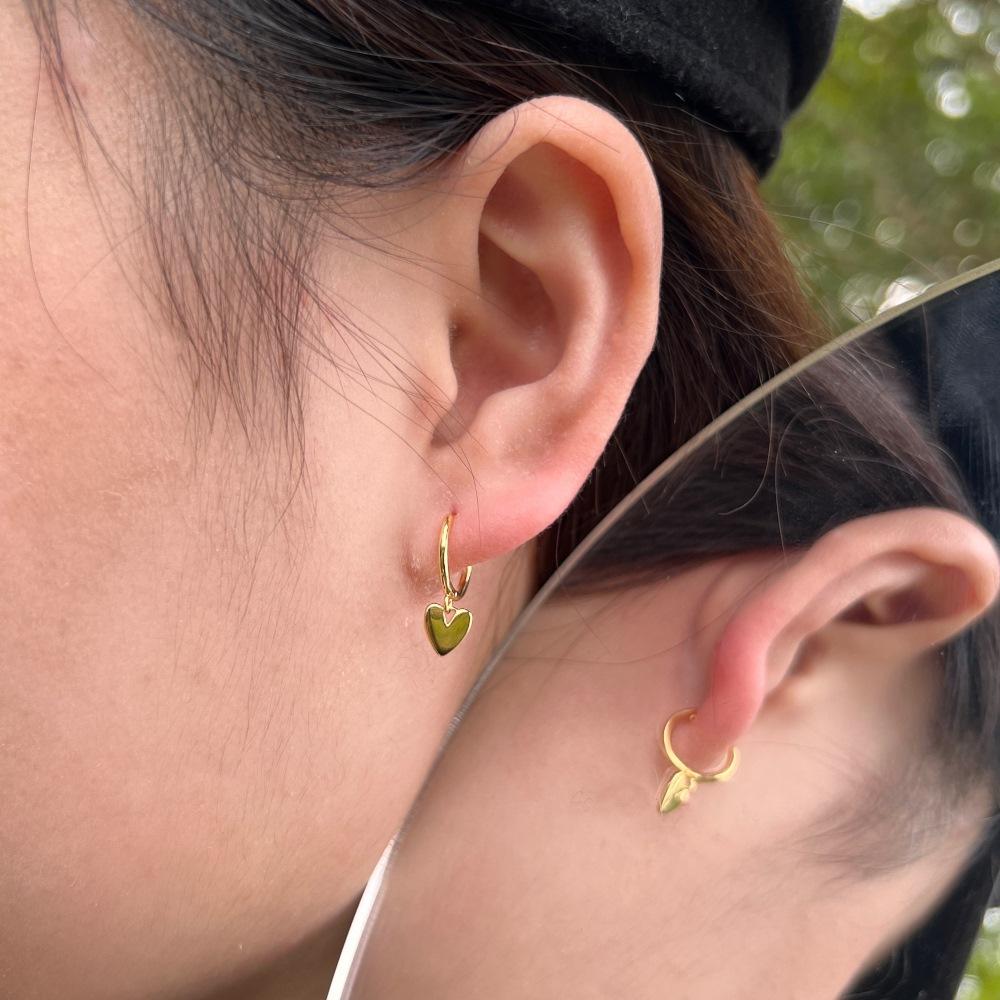 Fine Jewelry Hoop Earrings Love Heart Pendant 18K Gold Plated S925 Sterling Silver Dangle Drop Earrings for Girls Women Gifts