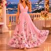 Women Sleeveless V Neck Chiffon Dress with Fitted Waist and Gradient Floral Print Flared Hem for Vacation or Casual Occasions