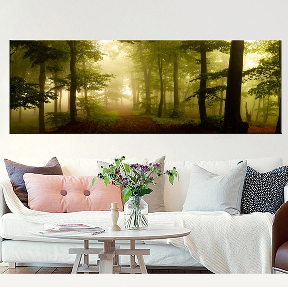 Paesaggio Scuro Nebbioso Foresta Verde Albero Scenario Tela Pittura Natura Poster e Stampe Arte da Parete Immagini Arredamento Casa Nessuna Cornice