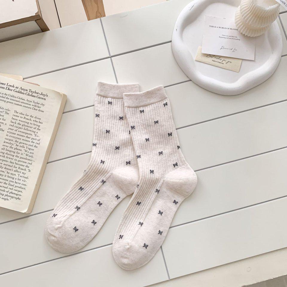 Chaussettes mi-mollet rétro style nœud français pour femmes pour l'automne/hiver