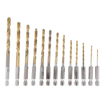 13Pcs 1.5 6.5mm High Speed Steel Titanium Coated Twist Drill Bits Set with Hexagonal Handle