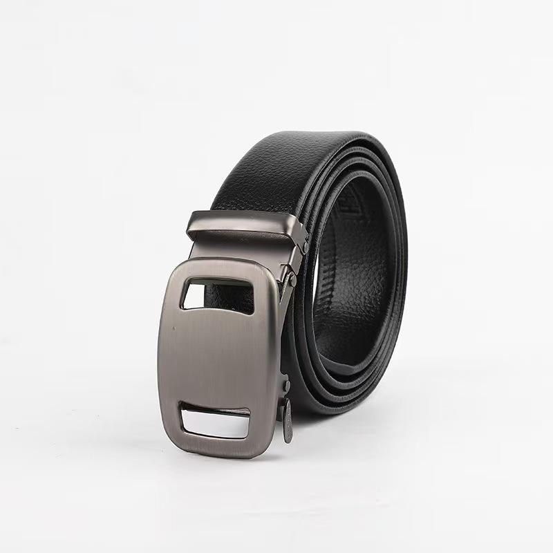 Men’s Automatic Buckle Leather Belt with Customizable Logo - Perfect for Business and Casual Wear