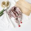 Small Fresh And Sweet Silk Scarf Square Scarf High-End Cute Style With Cotton And Linen Small Square Scarf Women'S Scarf Fringed Pendant