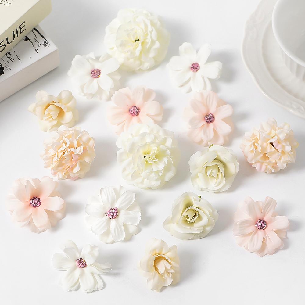 7/16Pcs Artificial Flowers Silk Fake Flower Head for Home Decor Wedding Marriage Decoration DIY Garland Gift Craft Accessories