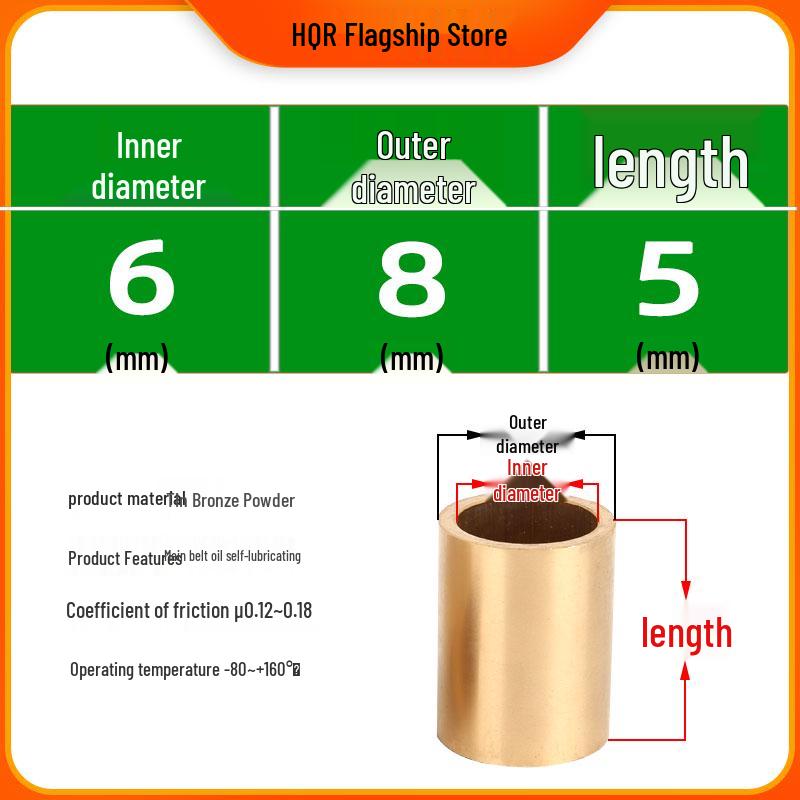 Self-Lubricating Oil-Impregnated Copper Bearing Bushing, Inner Guide 3-5, 6-8, 10-14, 15-32