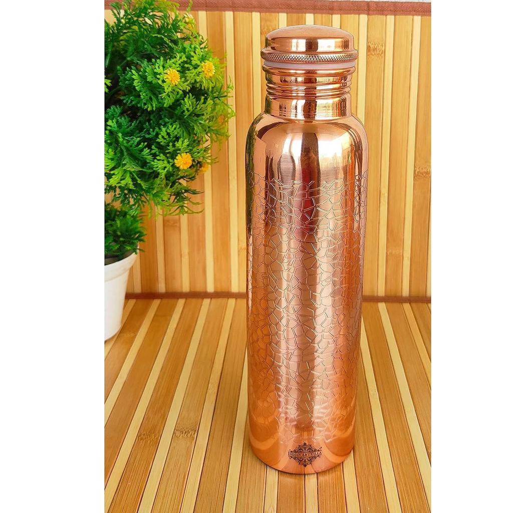 Reine Kupfer-Wasserflasche mit geprägtem Blumenranken-Design, Trinkgeschirr, Aufbewahrungszweck, Volumen-1000 ML, Packung mit 1