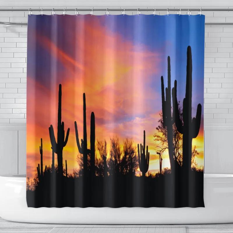 

Cartoon Plant Cactus Shower Curtain Bathroom Partition Decoration Simple Style Waterproof Fabric Bathtub Screen With Hooks W60H190(CM)-1 Pcs