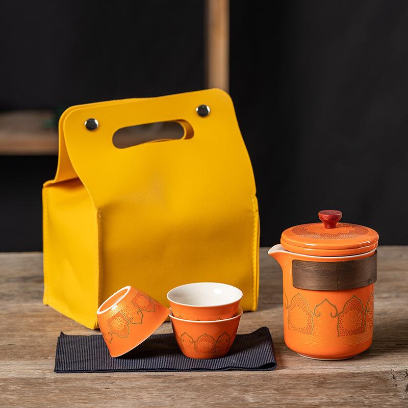 Ceramic Express Cup, One Pot, Three Cups Travel Tea Set, Teapot Activity Souvenir, Convenient Outdoor Set