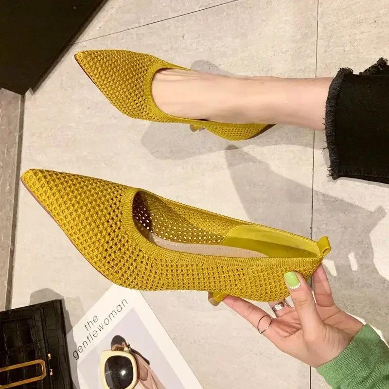Women's High Heels Summer New Mesh Breathable Single Shoes Versatile Pointed Shallow Mouth Work Shoes Sexy Slim Heels High Heels