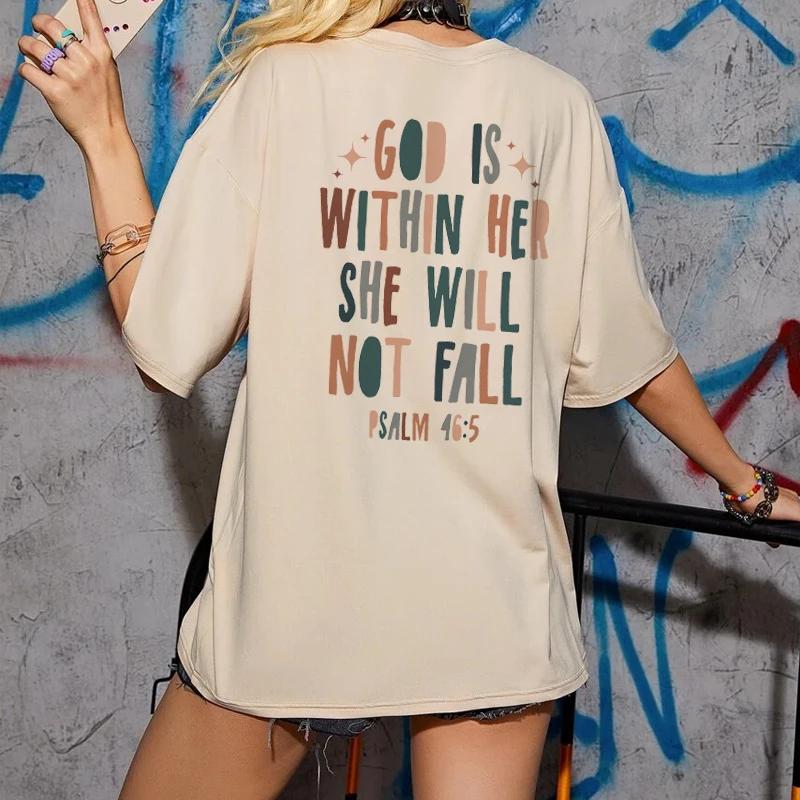 Gott ist in ihr Bibelvers Rückendruck T-Shirt Damen Vintage Boho Inspirierendes Glaubens-T-Shirt FeUnisex Niedliches Christliches T-Shirt Oberteile