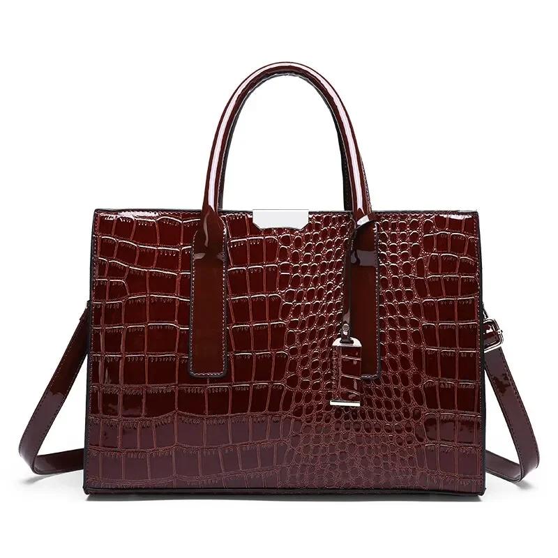 Women's Crocodile Pattern Handbag Luxury Vintage Large Capacity Tote Bag Leather Business Shoulder Bag For Female