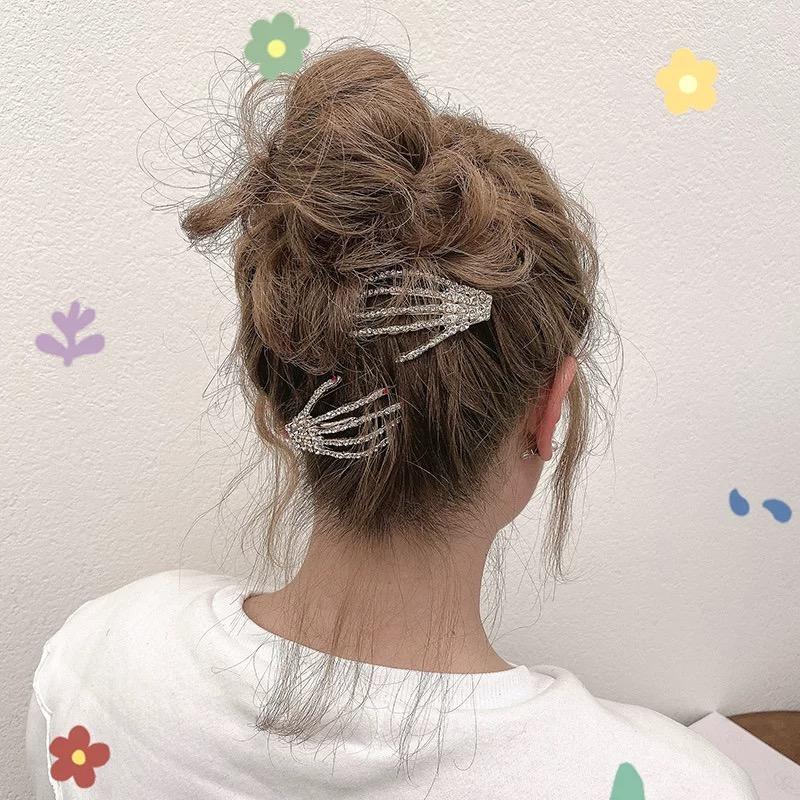 Diamond Skeleton Hand Duckbill Hairpin Halloween Alloy Hair Clips Valentine Headwear Girl Hair Accessories Festival Gift