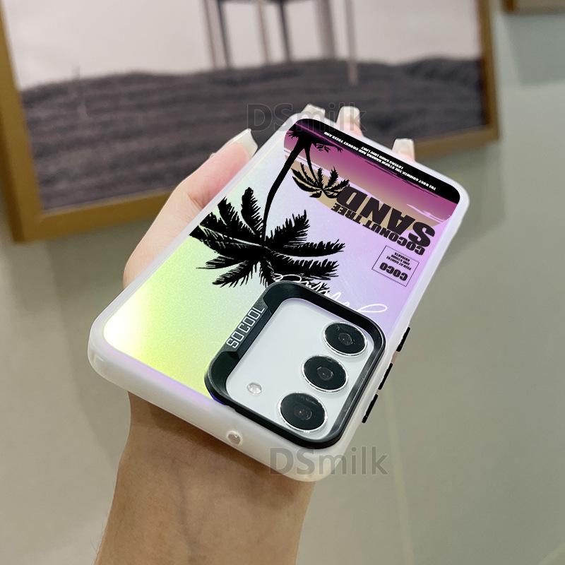 Samsung Colorful Laser Mobile Phone Case for S24Plus, S23, S22, S21 - Choose Aurora White or Coconut Tree Design.