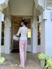 2026 Spring/Summer Women's White Patchwork Long Sleeve Knit Top