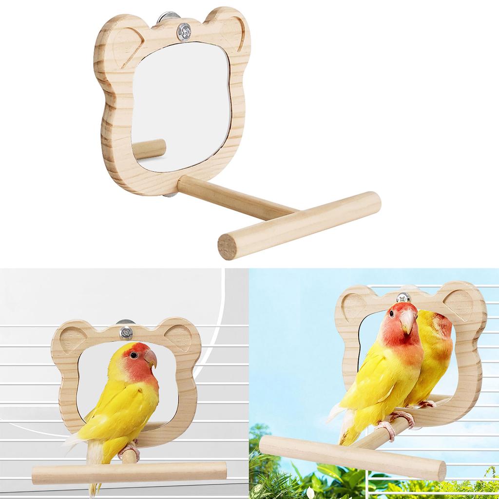 Bird Perch Stand Mirror Toy for Parrots Birdcage Stand Platform Cage Toy Bear Shape Mirror Cage Accessories Birds Toy