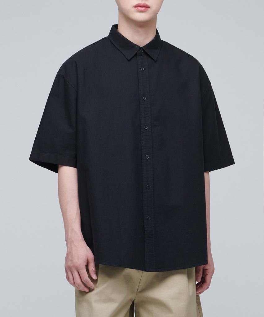 MUSINSA STANDARD Oversized Oxford Short Sleeve Shirt [Black]