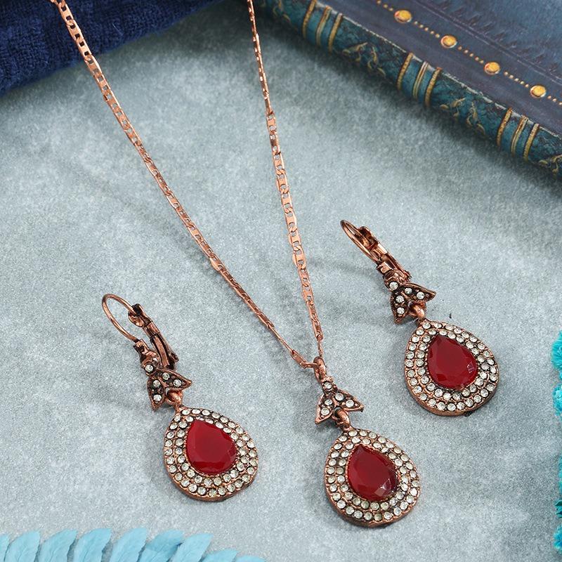 Rose gold plated resin earrings and necklace jewelry set with snake chain accessories