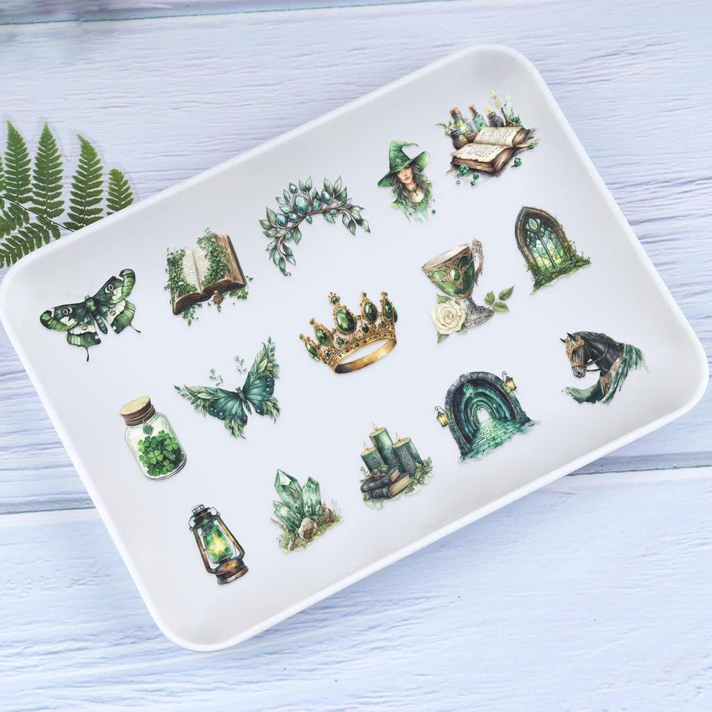 50pcs Forest Witch Stickers, Gothic Cool Waterproof Decorative DIY Decals, Matte Finish Rectangle PET Stickers