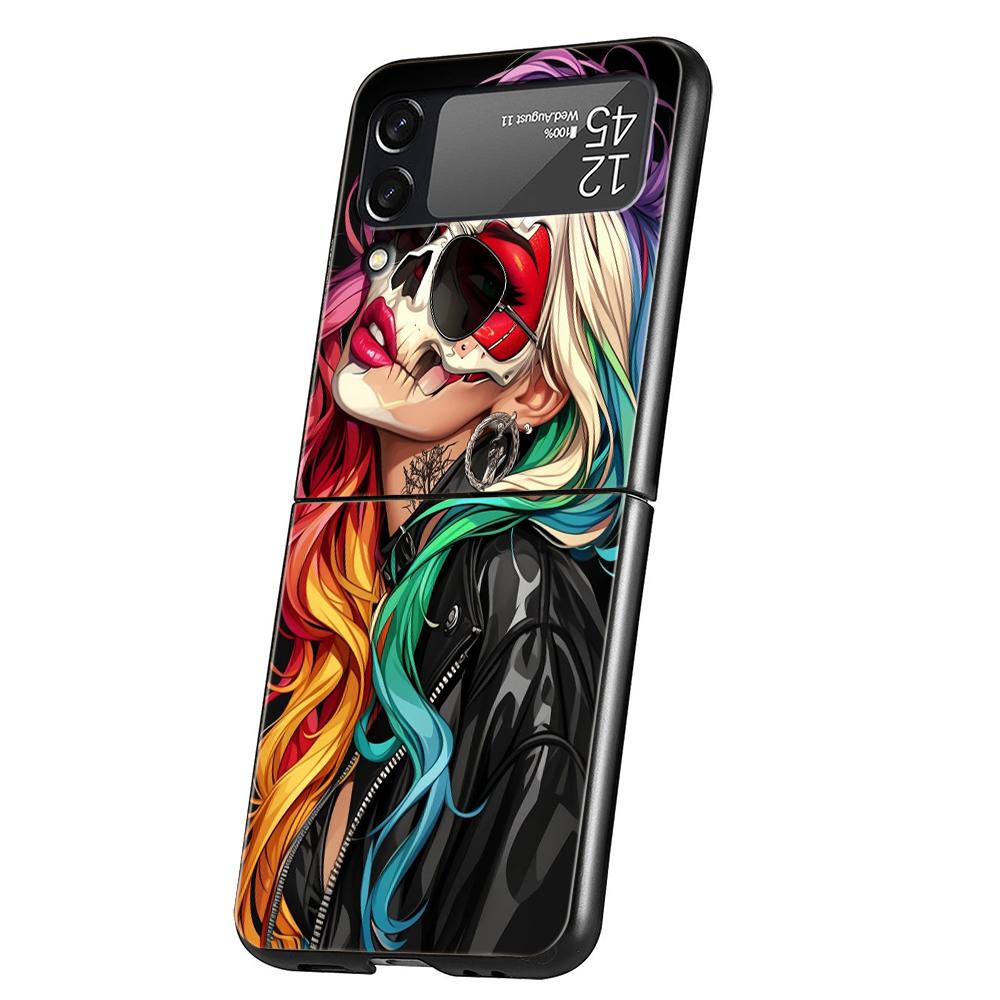 Hard PC Phone Case For Samsung Galaxy Z Flip 7 6 5 4 Black Cover For Galaxy Z Flip 3 Foldable Shockproof Capas Hot Girls Fundas